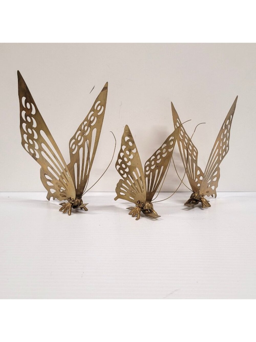 Vintage Hollywood Regency Set 3 Brass Butterfly Wall Hangings Shelf Sitters